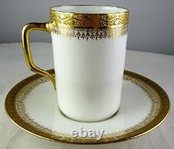 5 Limoges Antique Porcelain Tall Demitasse Cup & Saucer Sets White Heavy Gold