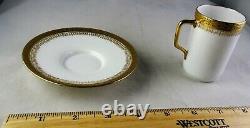 5 Limoges Antique Porcelain Tall Demitasse Cup & Saucer Sets White Heavy Gold