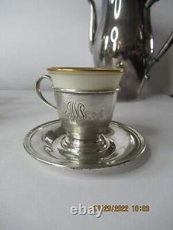 5 Pce. Sterling Silver Demitasse Cups/Saucers/Lenox Porcelain Liners 2 1/8-2 1/4