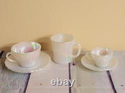 5 Rare Fire King Aurora Iridescent Demitasse & Large Tea Cups/saucers D Handle M