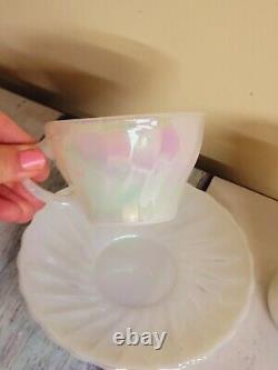 5 Rare Fire King Aurora Iridescent Demitasse & Large Tea Cups/saucers D Handle M