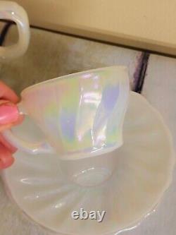 5 Rare Fire King Aurora Iridescent Demitasse & Large Tea Cups/saucers D Handle M