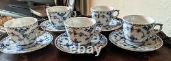 5 Royal Copenhagen Blue Fluted Half Lace Demitasse Cups Saucers # 528