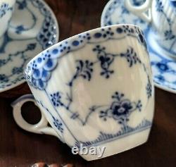 5 Royal Copenhagen Blue Fluted Half Lace Demitasse Cups Saucers # 528