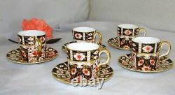 5 Royal Crown Derby Traditional Imari Flat Demitasse Cups & Saucers