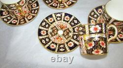 5 Royal Crown Derby Traditional Imari Flat Demitasse Cups & Saucers