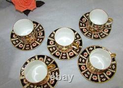 5 Royal Crown Derby Traditional Imari Flat Demitasse Cups & Saucers