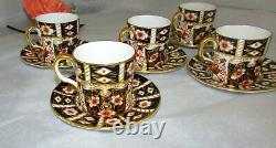 5 Royal Crown Derby Traditional Imari Flat Demitasse Cups & Saucers