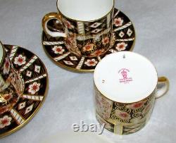 5 Royal Crown Derby Traditional Imari Flat Demitasse Cups & Saucers