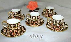 5 Royal Crown Derby Traditional Imari Flat Demitasse Cups & Saucers