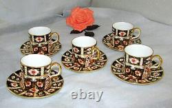 5 Royal Crown Derby Traditional Imari Flat Demitasse Cups & Saucers