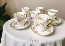 5 Sets LIMOGES HAVILAND ROSE Pink Yellow Flat Demitasse Cups & Saucers Schleiger