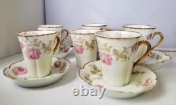 5 Sets LIMOGES HAVILAND ROSE Pink Yellow Flat Demitasse Cups & Saucers Schleiger