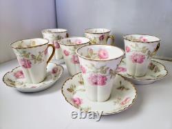 5 Sets LIMOGES HAVILAND ROSE Pink Yellow Flat Demitasse Cups & Saucers Schleiger