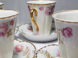 5 Sets LIMOGES HAVILAND ROSE Pink Yellow Flat Demitasse Cups & Saucers Schleiger