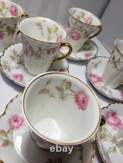 5 Sets LIMOGES HAVILAND ROSE Pink Yellow Flat Demitasse Cups & Saucers Schleiger