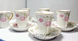 5 Sets LIMOGES HAVILAND ROSE Pink Yellow Flat Demitasse Cups & Saucers Schleiger