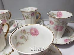 5 Sets LIMOGES HAVILAND ROSE Pink Yellow Flat Demitasse Cups & Saucers Schleiger