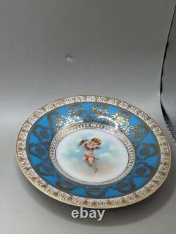 5 Vintage Dresden Blue & Gold Demitasse Cherub Cups & Saucers