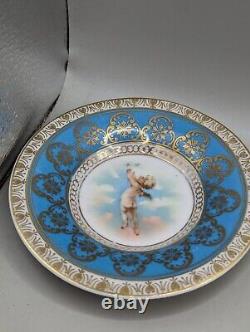 5 Vintage Dresden Blue & Gold Demitasse Cherub Cups & Saucers