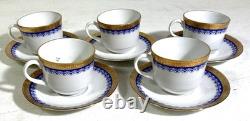 5 Wunsiedel Bavairia Porzellan Demitasse Cup & Saucers Cobalt Bue &Gold Germany