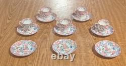 5 antique Minton demitasse cups with 8 floral saucers