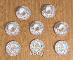 5 antique Minton demitasse cups with 8 floral saucers