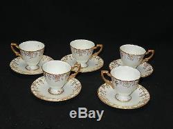 5 pcs VINTAGE ROYAL CROWN DERBY A775 GOLD GRAPES FOOTED DEMITASSE CUP & SAUCER