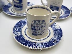 5x Wedgwood University of California Berkeley Blue Demitasse Cups & Saucers c