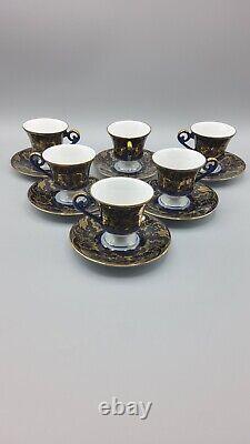 6 AK Kaiser Echt Scharffeuer Kobalt Footed Demitasse Cups and Saucers EXCELLENT