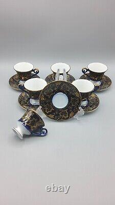 6 AK Kaiser Echt Scharffeuer Kobalt Footed Demitasse Cups and Saucers EXCELLENT