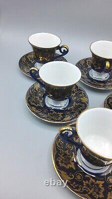 6 AK Kaiser Echt Scharffeuer Kobalt Footed Demitasse Cups and Saucers EXCELLENT