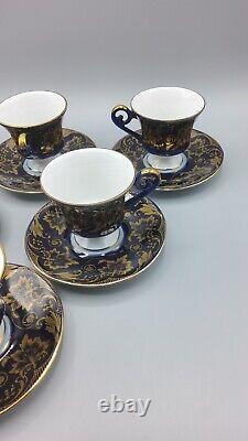 6 AK Kaiser Echt Scharffeuer Kobalt Footed Demitasse Cups and Saucers EXCELLENT