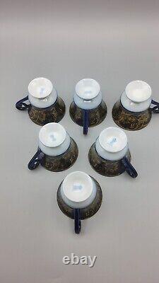 6 AK Kaiser Echt Scharffeuer Kobalt Footed Demitasse Cups and Saucers EXCELLENT