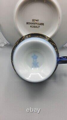 6 AK Kaiser Echt Scharffeuer Kobalt Footed Demitasse Cups and Saucers EXCELLENT