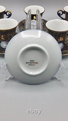 6 AK Kaiser Echt Scharffeuer Kobalt Footed Demitasse Cups and Saucers EXCELLENT