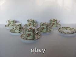 6 AYNSLEY PALE GREEN With FLORAL With GOLD ARCHES ESPRESSO DEMITASSE CUPS & SAUCERS