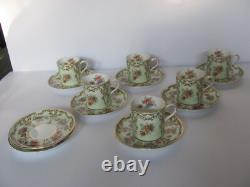 6 AYNSLEY PALE GREEN With FLORAL With GOLD ARCHES ESPRESSO DEMITASSE CUPS & SAUCERS