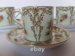 6 AYNSLEY PALE GREEN With FLORAL With GOLD ARCHES ESPRESSO DEMITASSE CUPS & SAUCERS