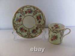 6 AYNSLEY PALE GREEN With FLORAL With GOLD ARCHES ESPRESSO DEMITASSE CUPS & SAUCERS