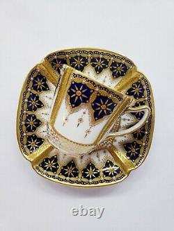 6 Antique COPELAND Porcelain Quatrefoil Demitasse Cup & Saucer jeweled gilt