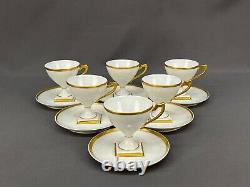 6 Antique Limoges Square Footed Demitasse Cup & Saucer Sets with Gilt Handle 1900