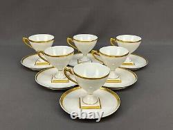 6 Antique Limoges Square Footed Demitasse Cup & Saucer Sets with Gilt Handle 1900