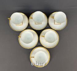 6 Antique Limoges Square Footed Demitasse Cup & Saucer Sets with Gilt Handle 1900