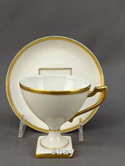 6 Antique Limoges Square Footed Demitasse Cup & Saucer Sets with Gilt Handle 1900