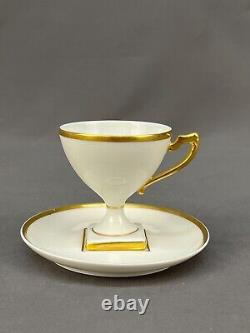 6 Antique Limoges Square Footed Demitasse Cup & Saucer Sets with Gilt Handle 1900