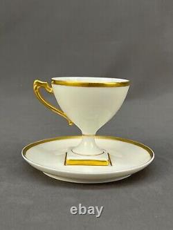 6 Antique Limoges Square Footed Demitasse Cup & Saucer Sets with Gilt Handle 1900