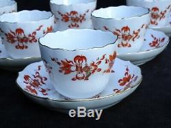 6 Antique Meissen Rich Court Dragon Red Demitasse Cups & Saucers 1st Quality