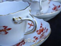 6 Antique Meissen Rich Court Dragon Red Demitasse Cups & Saucers 1st Quality