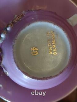 6 Antique Pink Lusterware Gild Star Demitasse Cups & Saucer Germany Stunning